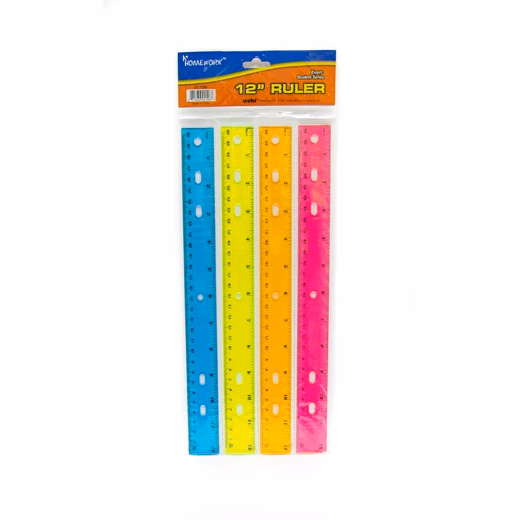 12" Rulers - Plastic 4 Pack Assorted Colors
