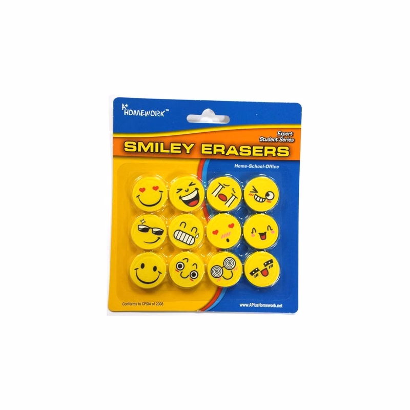 Smiley Face Erasers - 12 Count