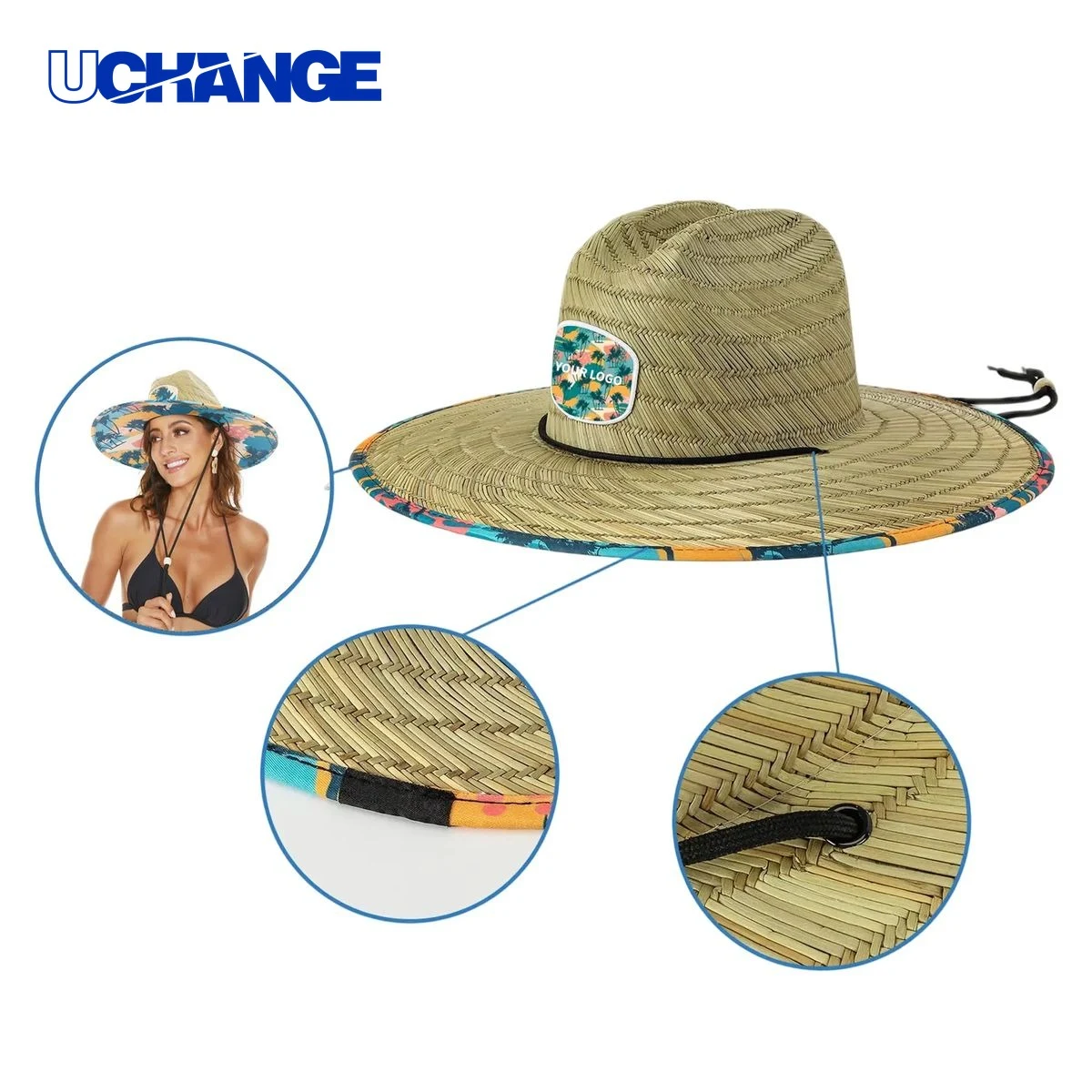 Wide Brim Straw Hat Headwear with Elastic Sweatband for Outdoor Use 1