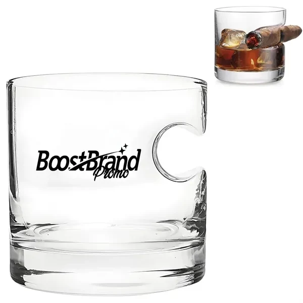 Custom Crystal Old Fashioned Whiskey Glass with Cigar Rest — Premium Executive Gift 1