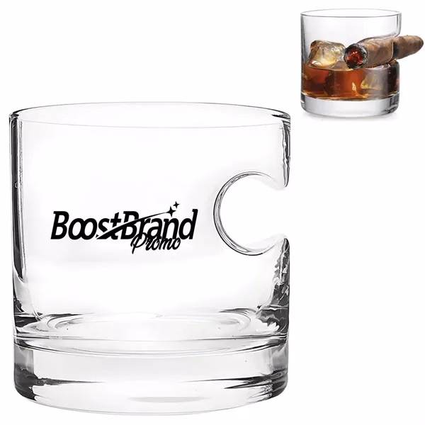 Custom Crystal Old Fashioned Whiskey Glass with Cigar Rest — Premium Executive Gift