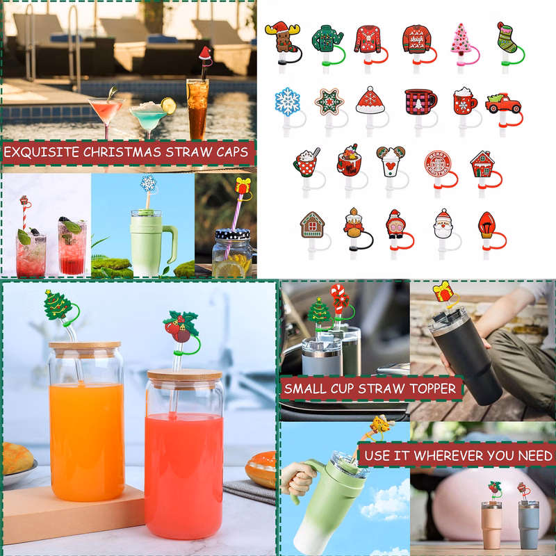 Straw Cover Christmas Silicone Straw Topper