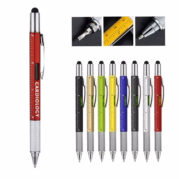 Custom 5.51 Inch 6-in-1 Screwdriver Stylus Pen with Ruler & Level — Multi Tool Giveaway