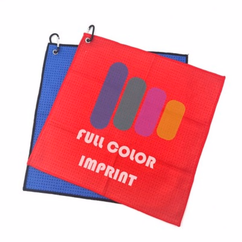 12" x 12" Full Color Sublimated Waffle Microfiber Golf Towel w/ Grommet
