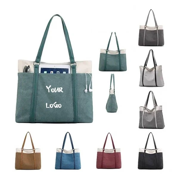 Canvas Waterproof Shopping Handle Tote Bag, custom tote bag with logo imprint 1
