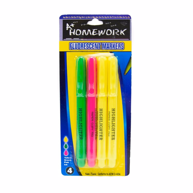 Pen Style Highlighters - 4 Count Assorted Colors Thin Tip