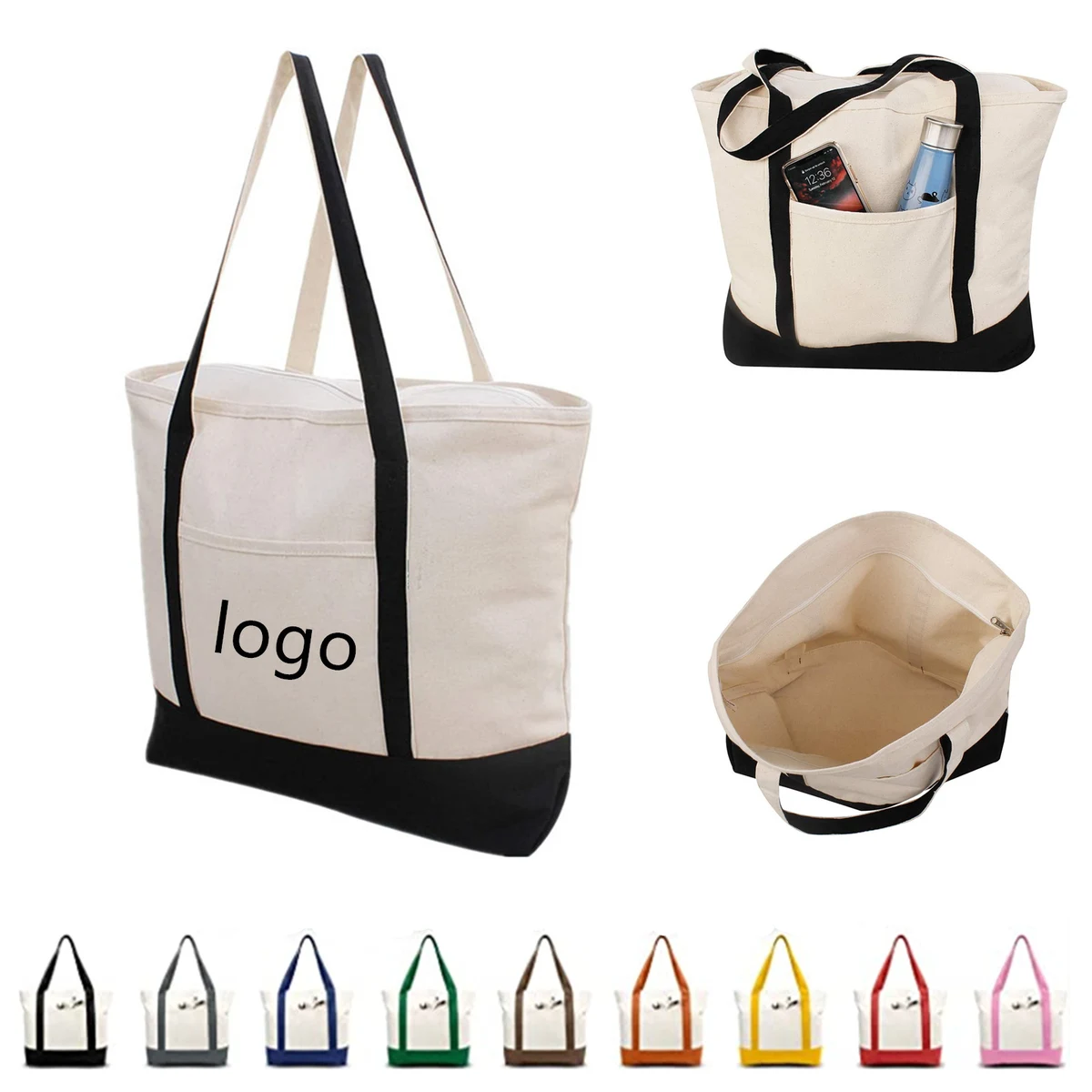 Stylish Canvas Tote Bag with an External Pocket 1