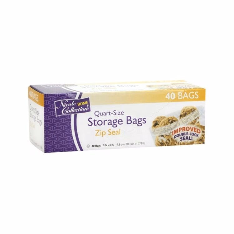 Quart-Size Double Seal Storage Bags - 40-Pack Kosher Certified