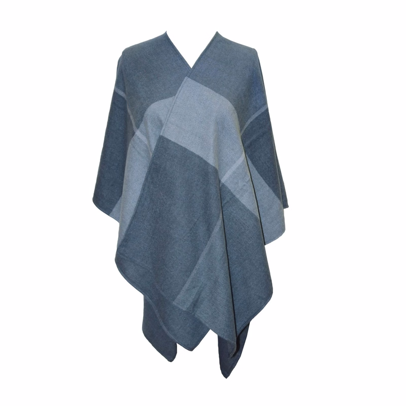 Light Gray and Dark Gray Plaid Viscose Blend Blanket Wrap