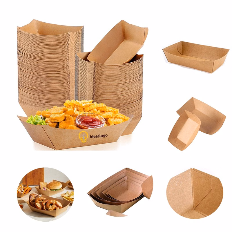 Custom Logo Disposable Kraft Paper Food Trays