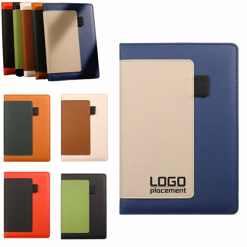 Leather Two-Tone Notebook Cover With Snap Strap For Branding