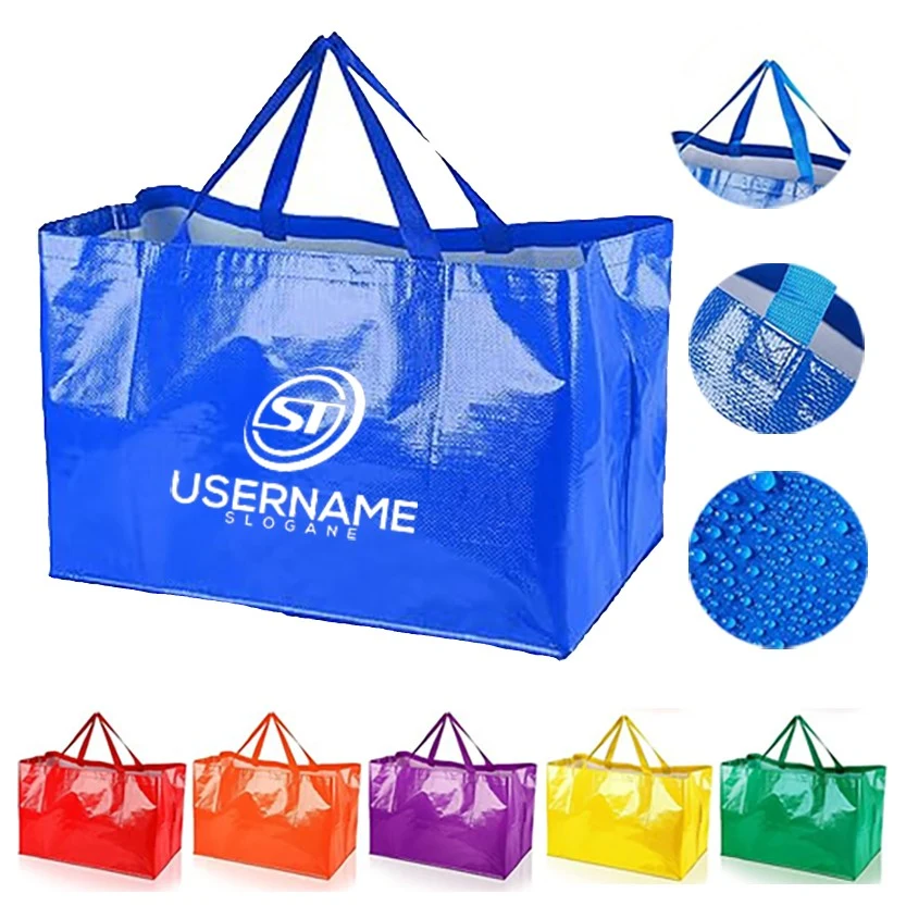 Extra Large Reusable Shopping Grocery Bags with Handles Colorful Woven Plastic Waterproof Tote Bags 1