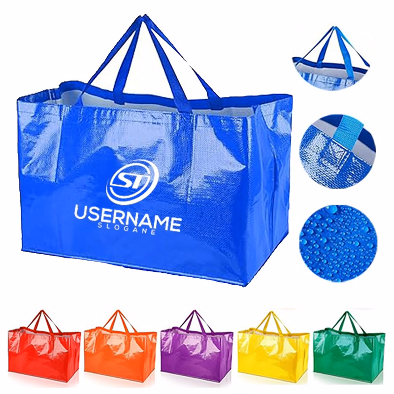 Extra Large Reusable Shopping Grocery Bags with Handles Colorful Woven Plastic Waterproof Tote Bags