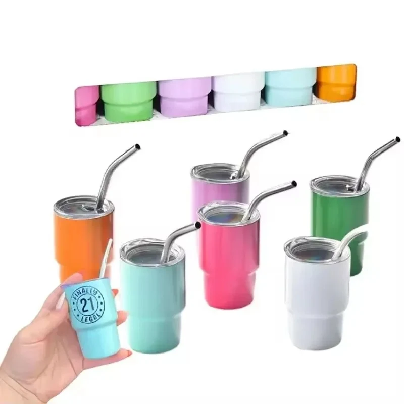 3 oz Mini Tumbler Shot Glass with Straw Lid 1