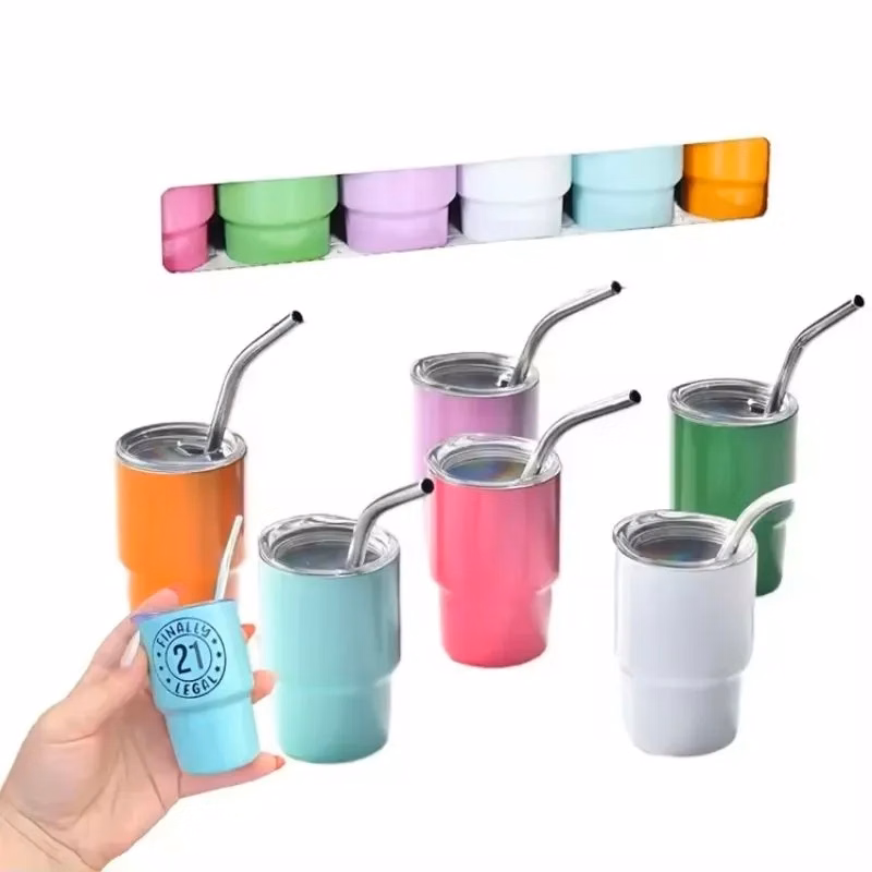3 oz Mini Tumbler Shot Glass with Straw Lid