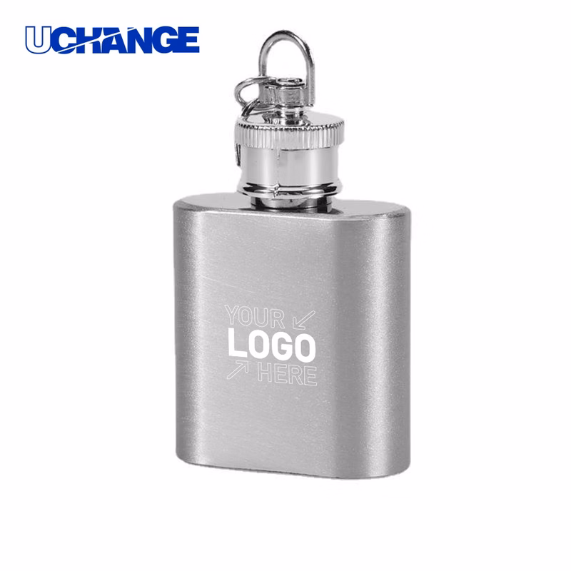 1oz Stainless Steel Flask Keychain Set