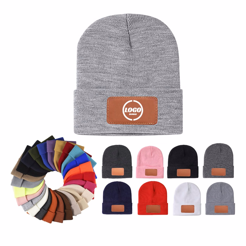 Premium Beanie Hat with Leather Patch