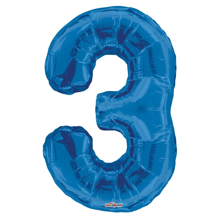 Mylar Number 3 Balloons - Blue 34" 1