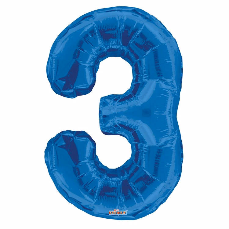 Mylar Number 3 Balloons - Blue 34"