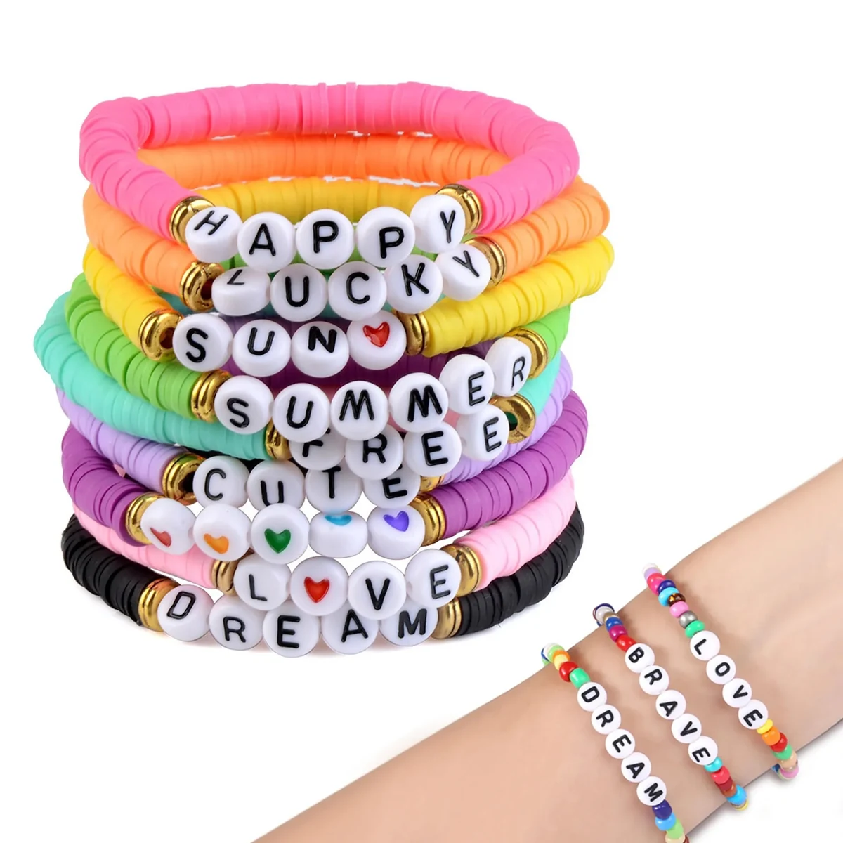 Beaded Letter Beads Elastic Bracelet 1