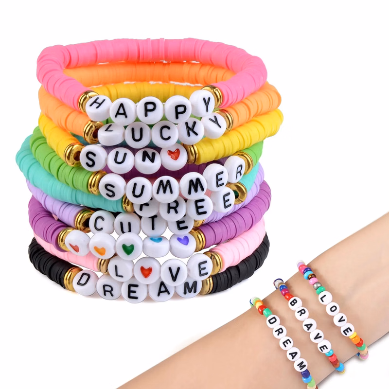 Beaded Letter Beads Elastic Bracelet
