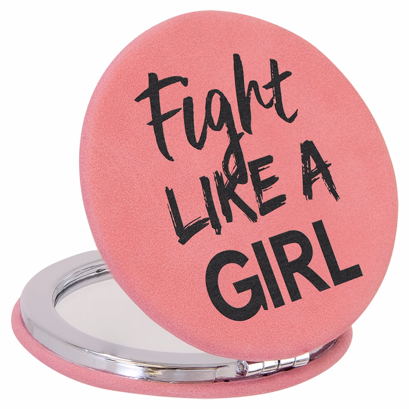 2 1/2" Pink Leatherette Compact Mirror