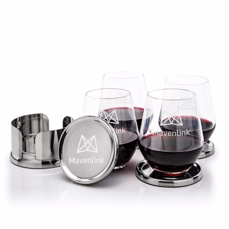 Baldoni Coasters & Reina Stemless Wine Set