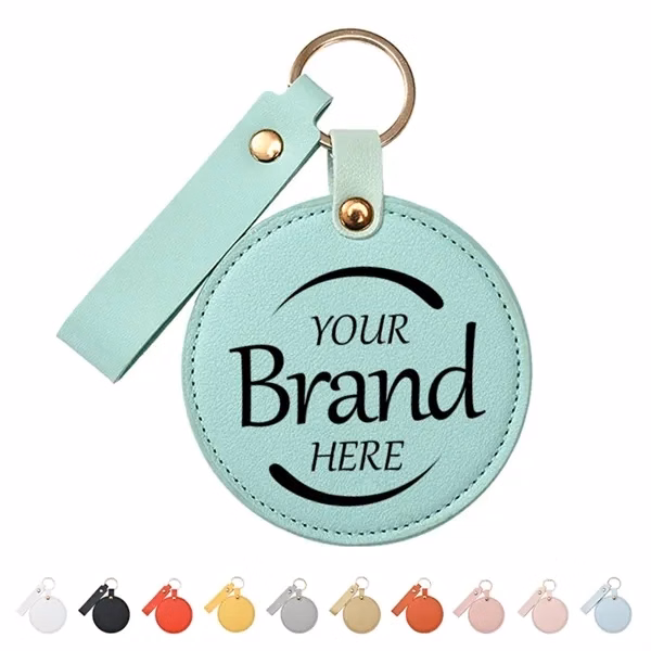 Custom PU Leather Key Chain Mirror 4.72 Inch — Compact Vanity Travel Essential