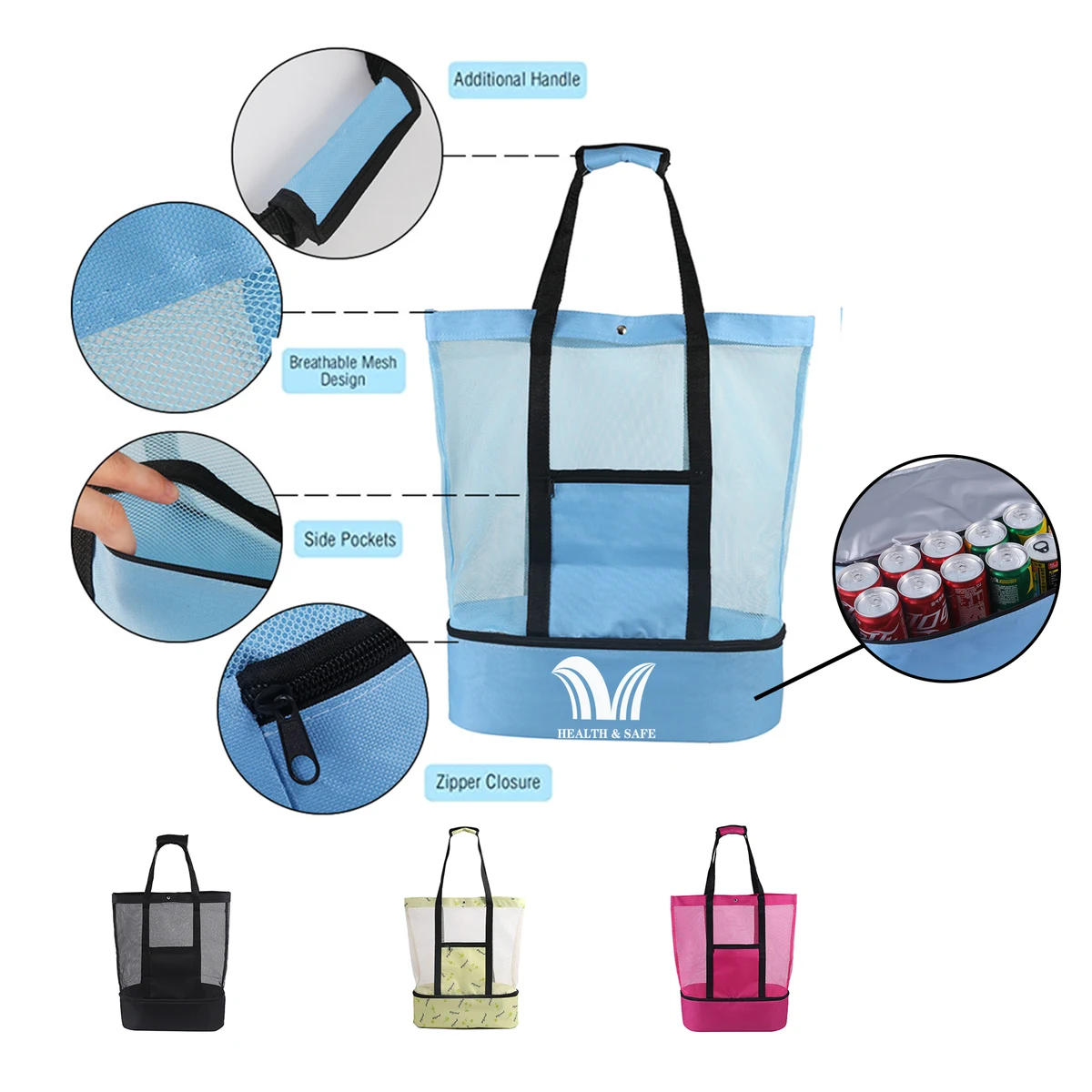 Beach Tote Bag with Insulated Can Cooler 1