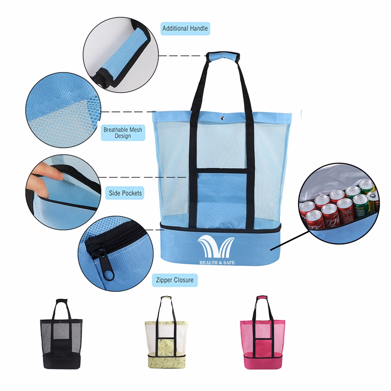 Beach Tote Bag with Insulated Can Cooler