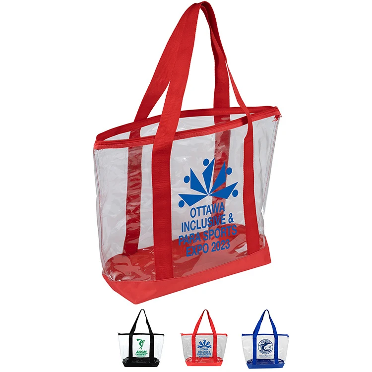 19"W x 13 ½"H x 6"Gusset - "BONDI" Jumbo Clear Zippered Tote Bag 1