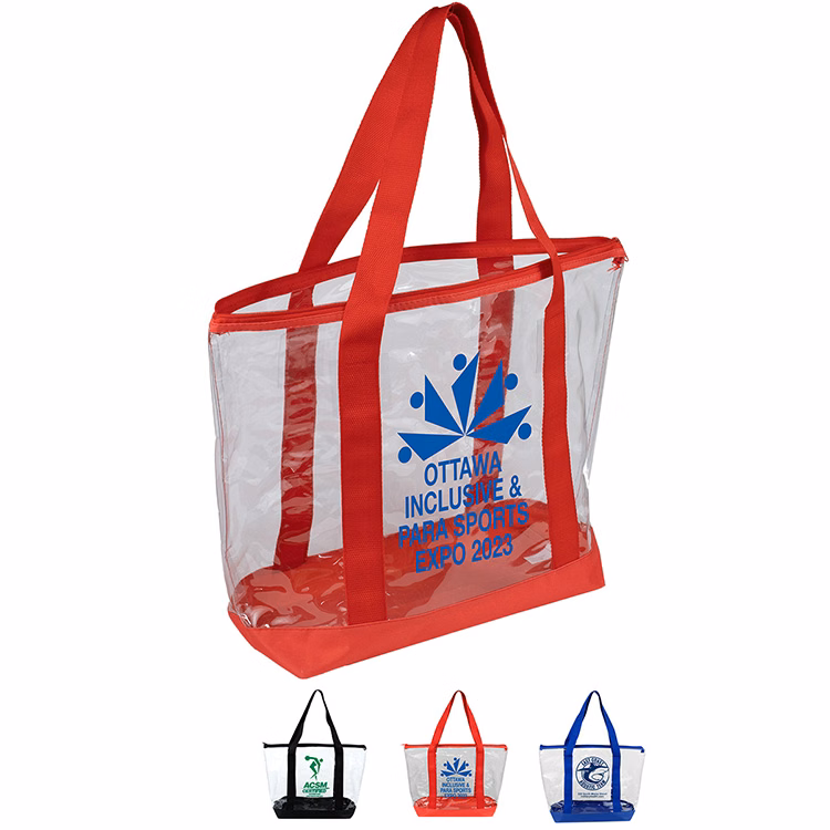 19"W x 13 ½"H x 6"Gusset - "BONDI" Jumbo Clear Zippered Tote Bag