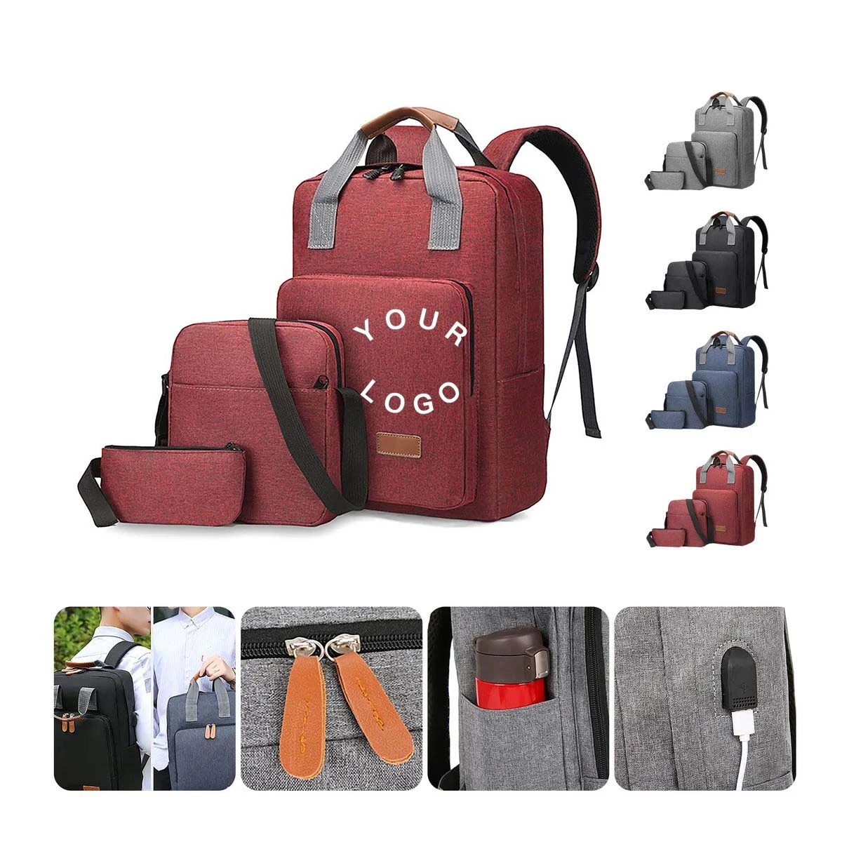 Three Piece Commuter Travel Bag Set with USB Port 1
