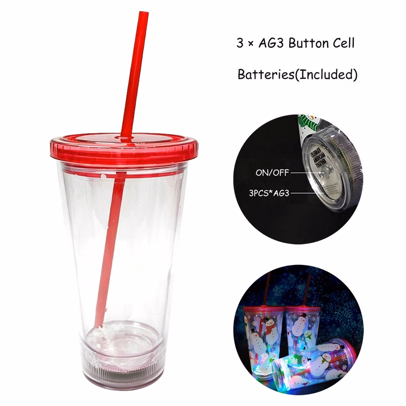 16oz Custom Plastic Led Light Up Cup w/ Straw Lid