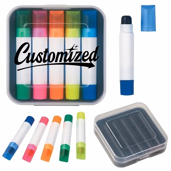 Custom 5 Piece Highlighter Set in Clear Case — Bright Office & School Gift