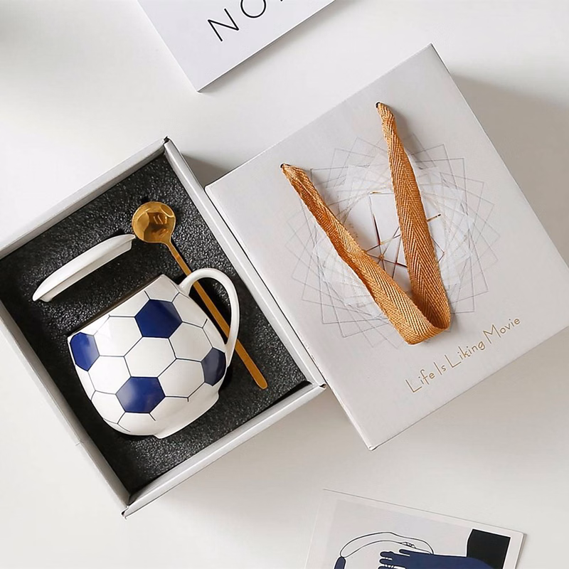 14oz Coffee, Tea, & Hot Drinks Ceramic Soccer Mug gift box
