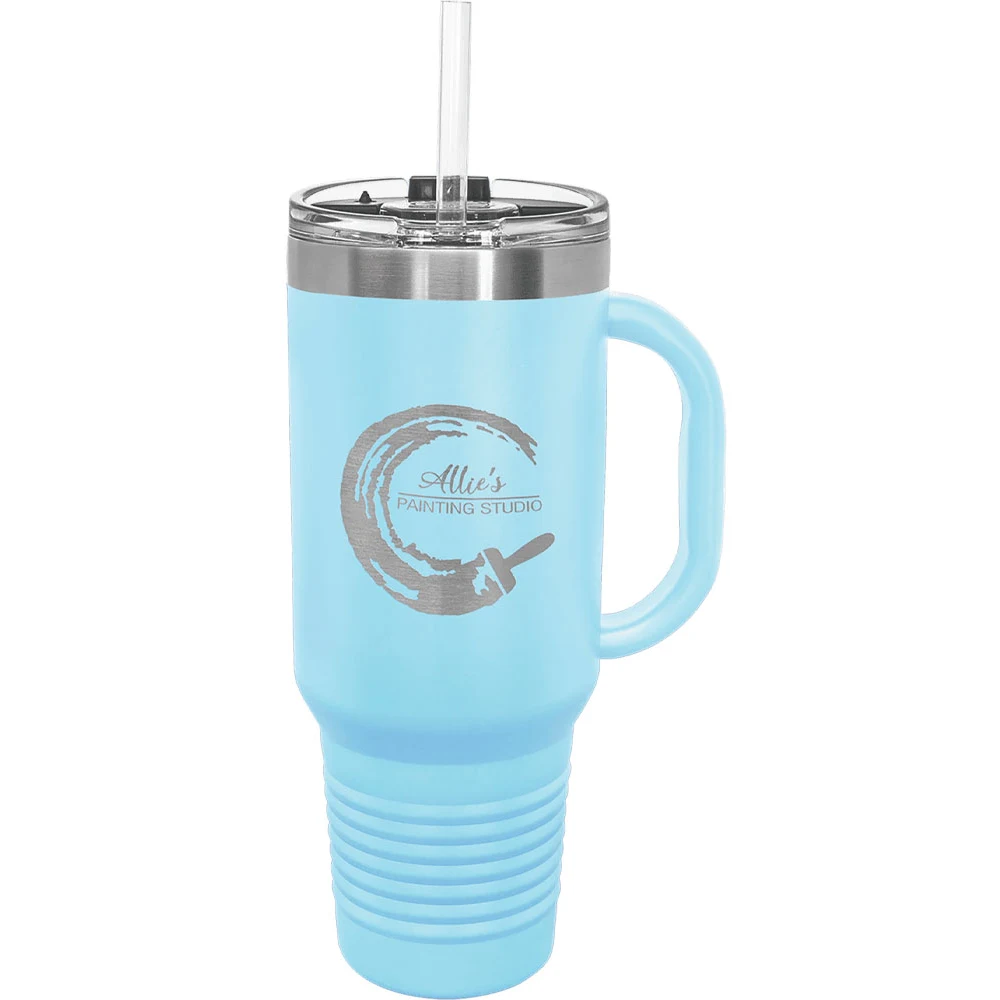 40 Oz Light Blue Tumbler Mug w/Handle and Snap Lid 1