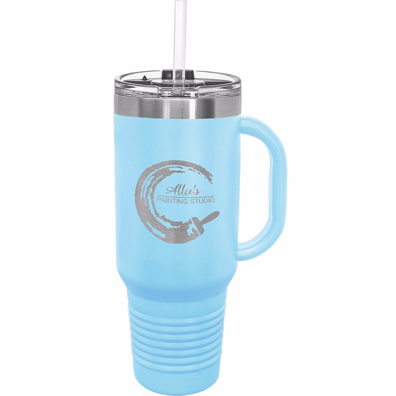 40 Oz Light Blue Tumbler Mug w/Handle and Snap Lid