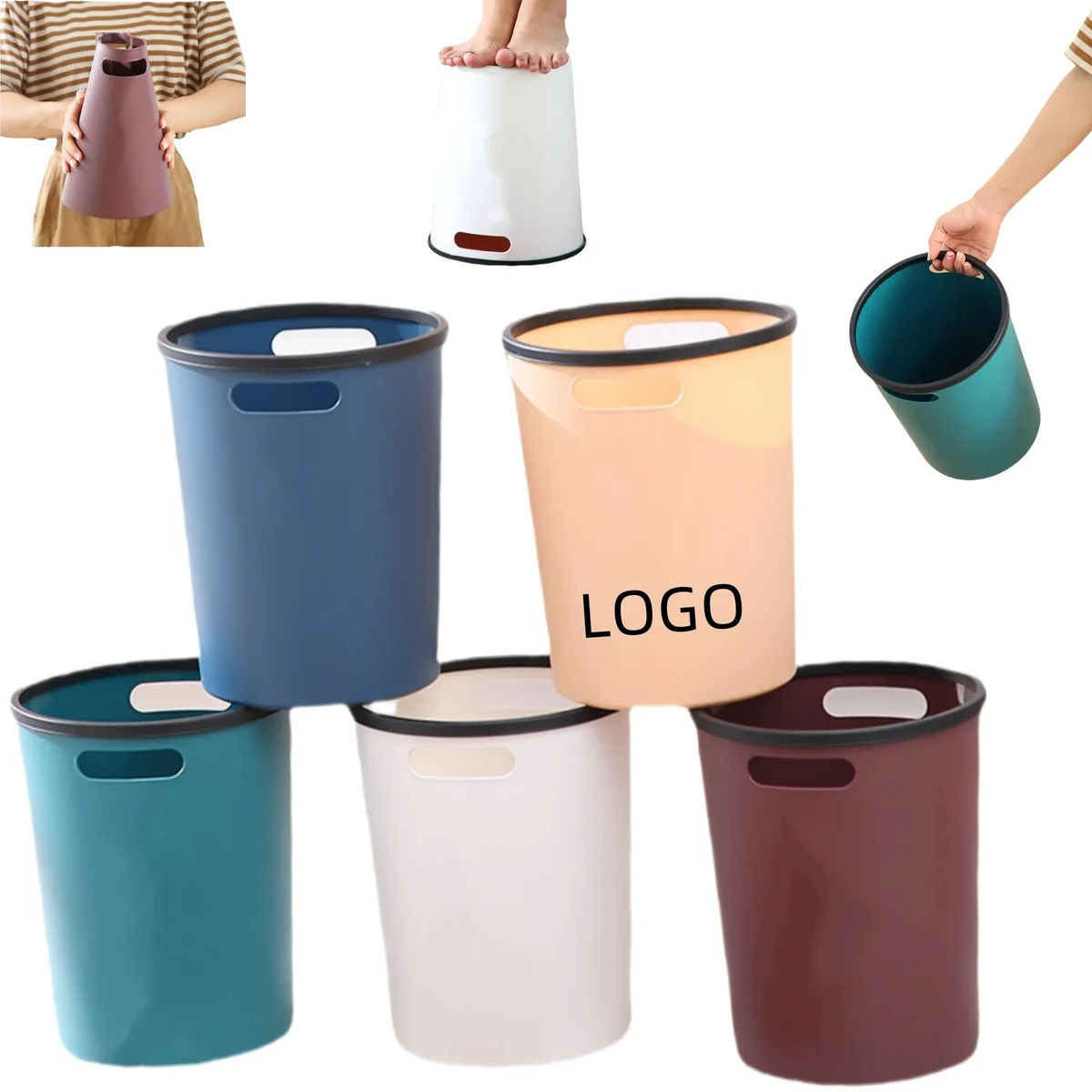 Round Trash Can With Handles And Press Ring 1