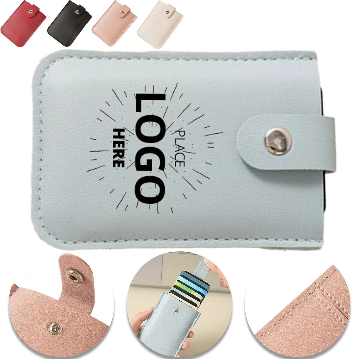 Button Fasten PU Card Case 1