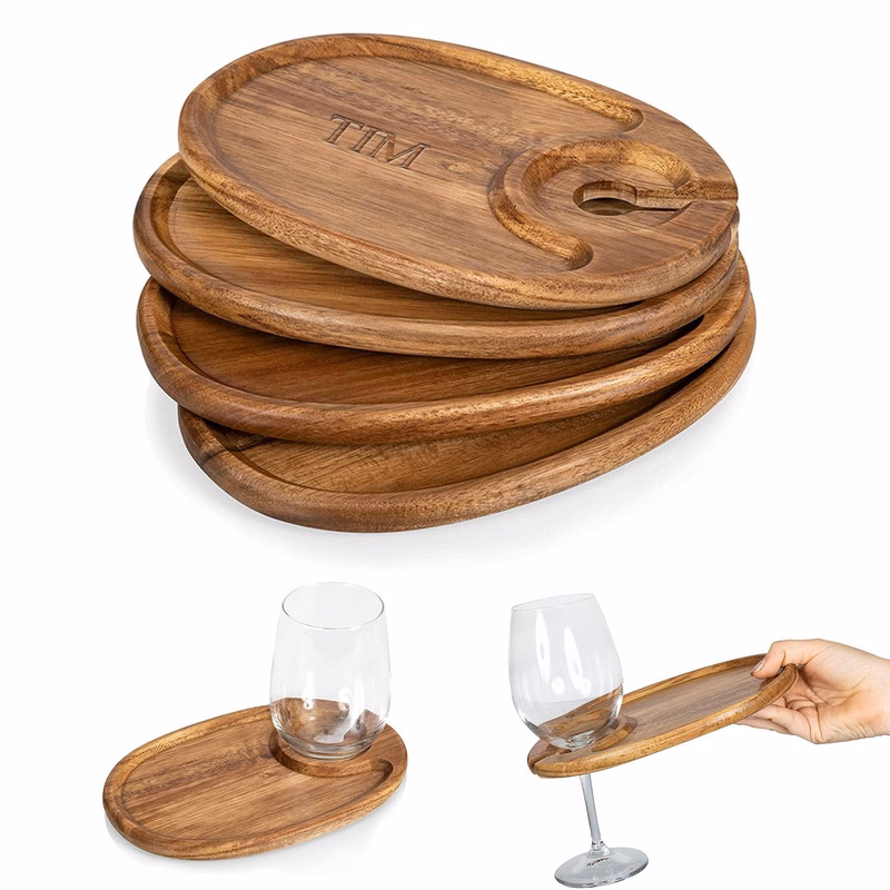 Wood Cocktail Plate with Glass Holder