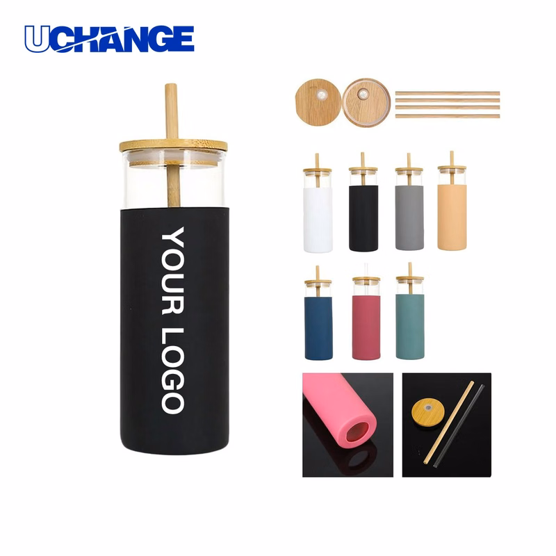 Glass Travel Cup Drinkware with Leakproof Lid and Straw
