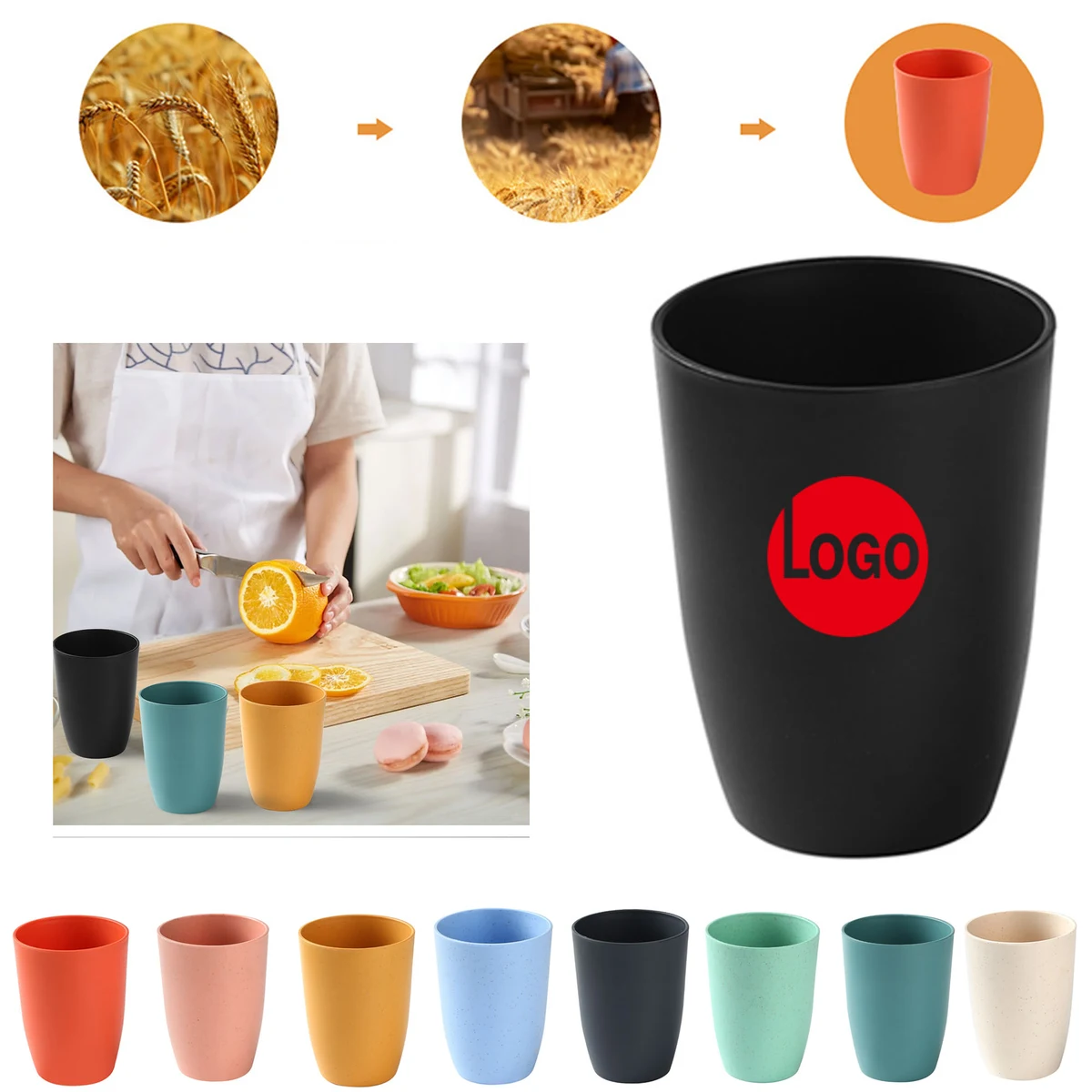 Drop-Proof Wheat Straw Eco-friendly Cups Customized Logo 1