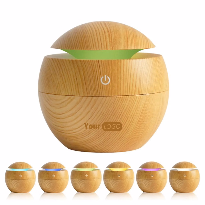 130ml USB Electric Air Humidifier Wood Grain 7 Color LED Lig