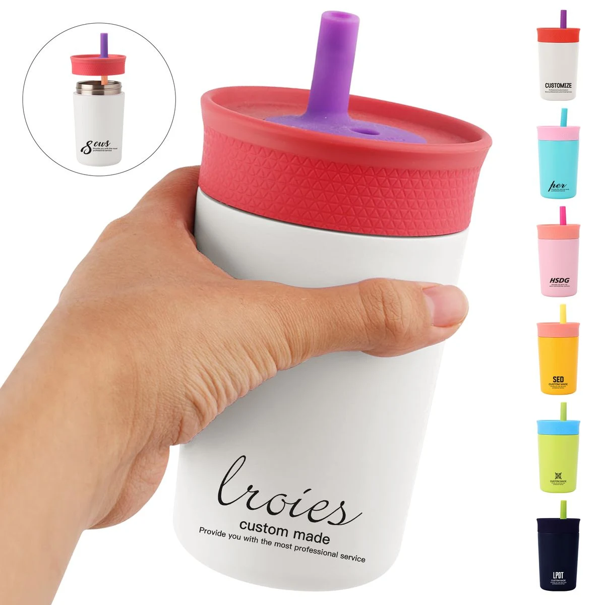 12oz Portable Insulated Tumbler with Straw 1
