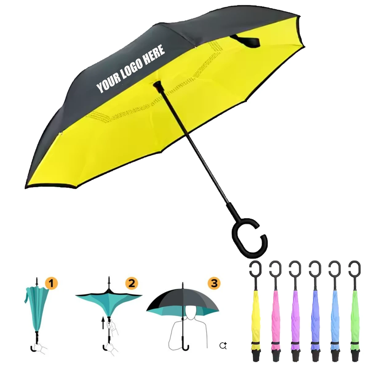 Double Layer Reverse Umbrella with C Shaped Handle 1