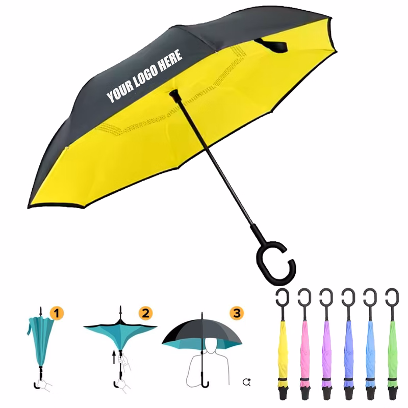 Double Layer Reverse Umbrella with C Shaped Handle