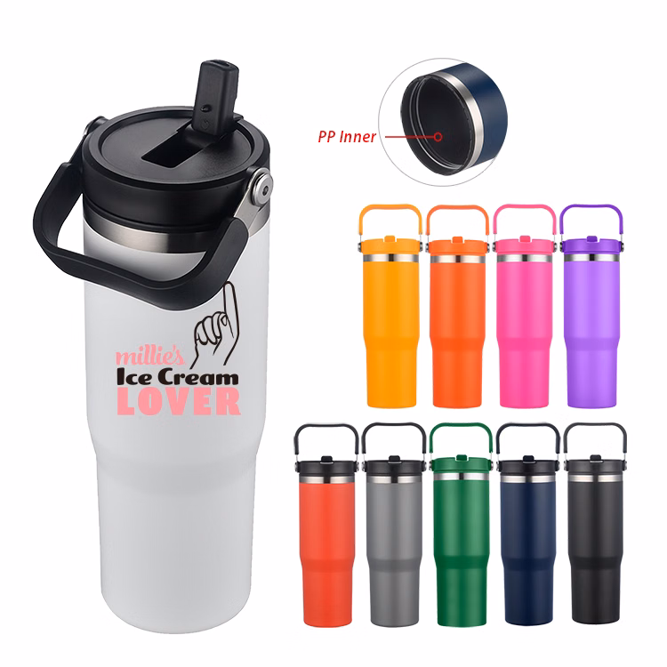 30 oz. Double Wall Travel Mug with Straw Lid & Carry Handle