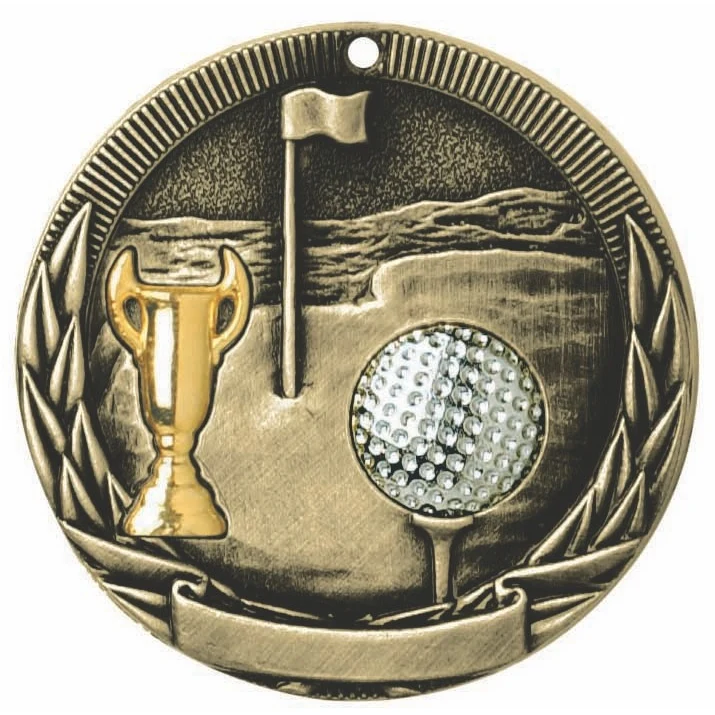 Golf Tri-Colored Medal 2" 1