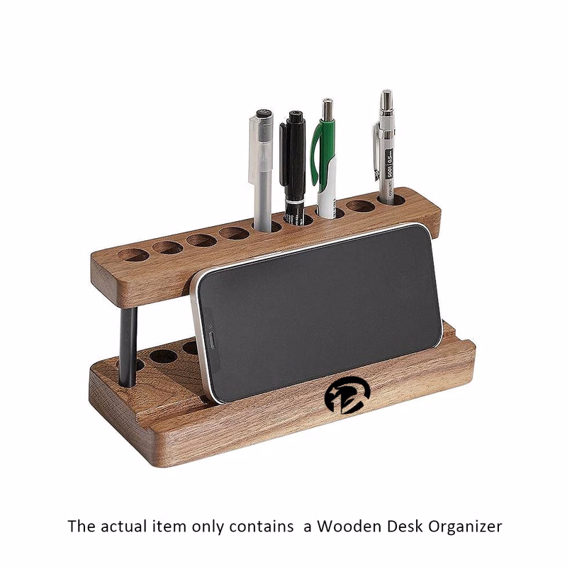 Wooden Desk Organizer with Pen Holder and Phone Stand